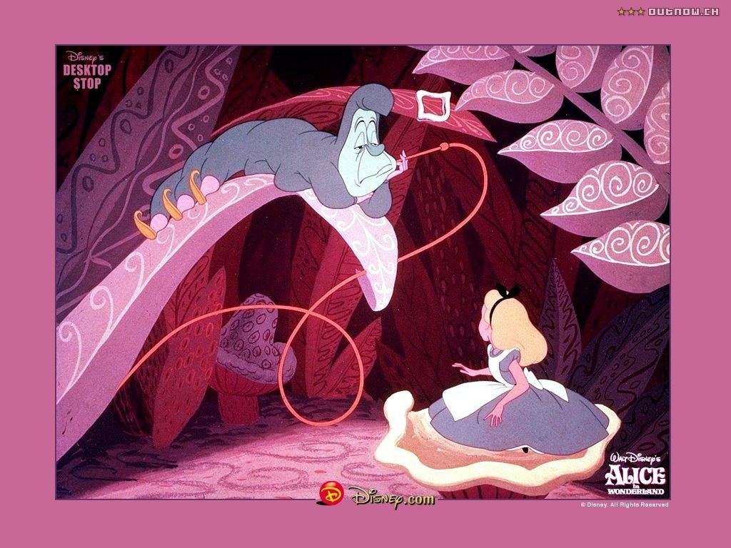 Alice im Wunderland (1951), Disney, Raupe, Alice, Rosa, Pilz, Hintergrundbild fürs iPad