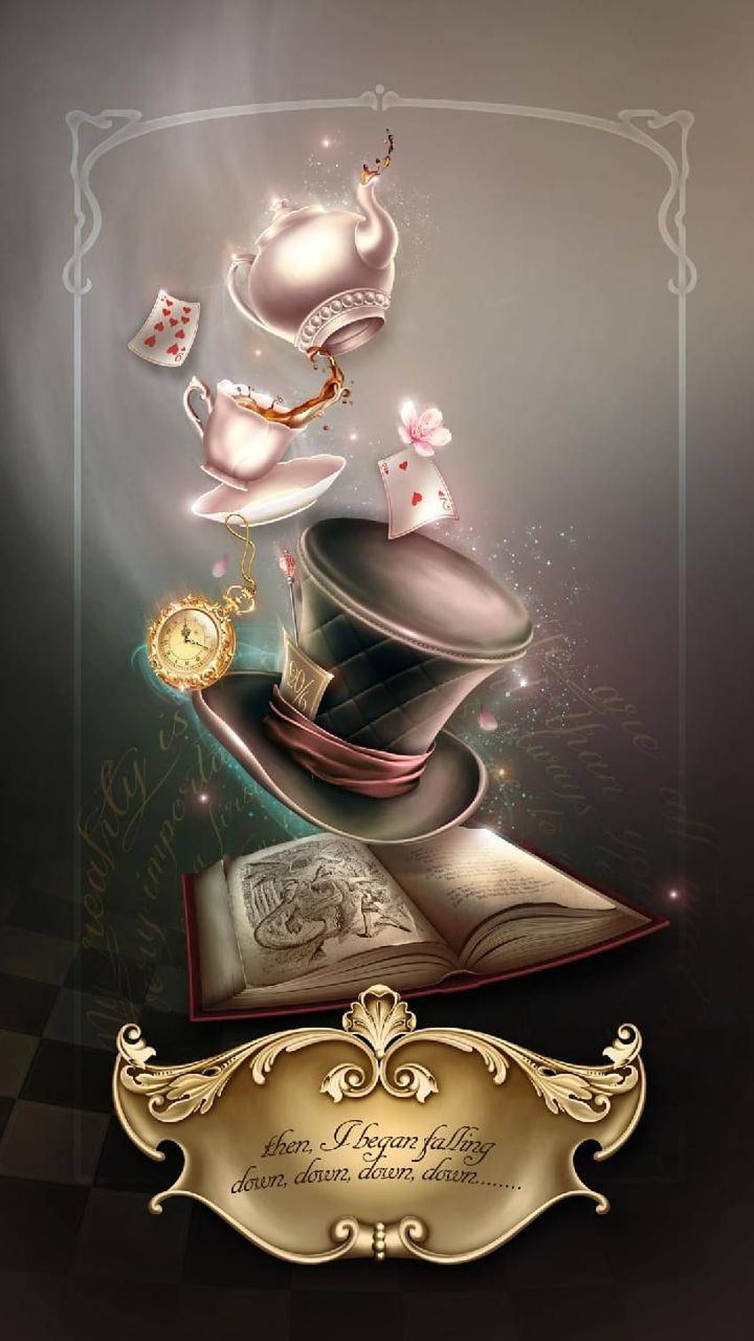 Teetassen, Zylinder, Bücher, Surreal, Sepia, Hochformat, Hintergrundbild fürs Smartphone