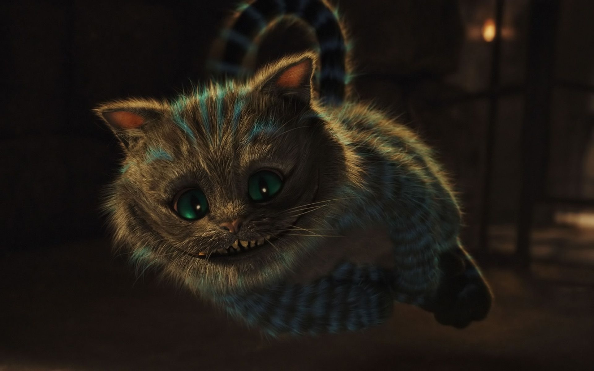 Grinsekatze, Alice im Wunderland (2010), Schwebend, Dunkel, Grinsen, Full HD, PC-Hintergrundbild