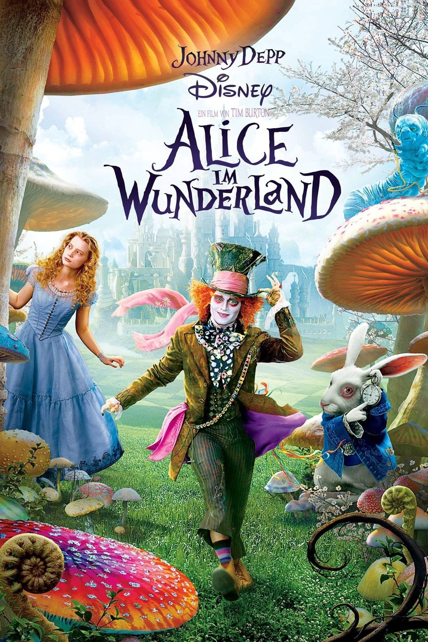 Alice im Wunderland (2010), Filmplakat, Johnny Depp, Verrückter Hutmacher, Alice, Disney, Handy-Hintergrundbild