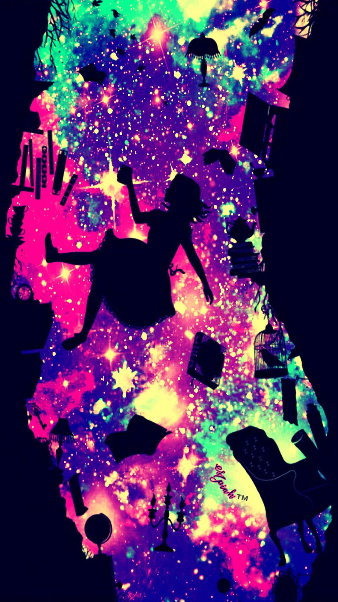 Alice, Silhouette, Neon, Grinsekatze, Bunt, Full HD, Sperrbildschirm fürs iPhone