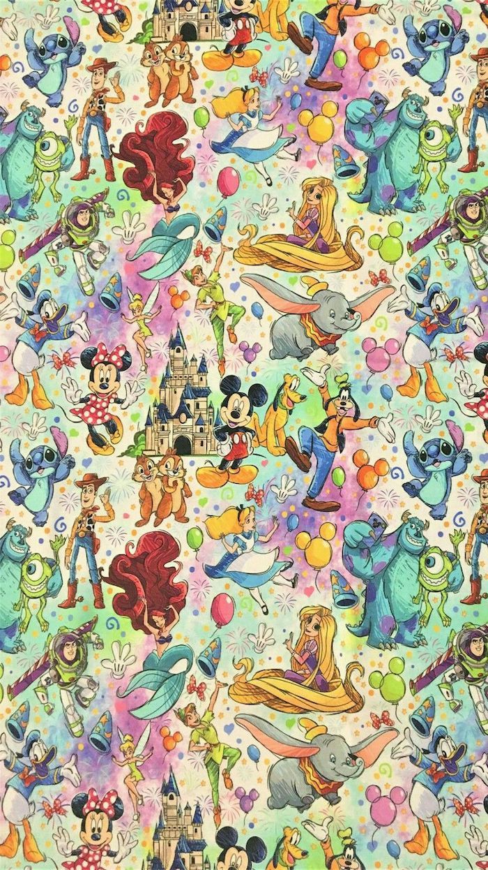 Muster, Disney-Figuren, Bunt, Zeichentrick, Alice, Hochformat, Hintergrundbild fürs Smartphone