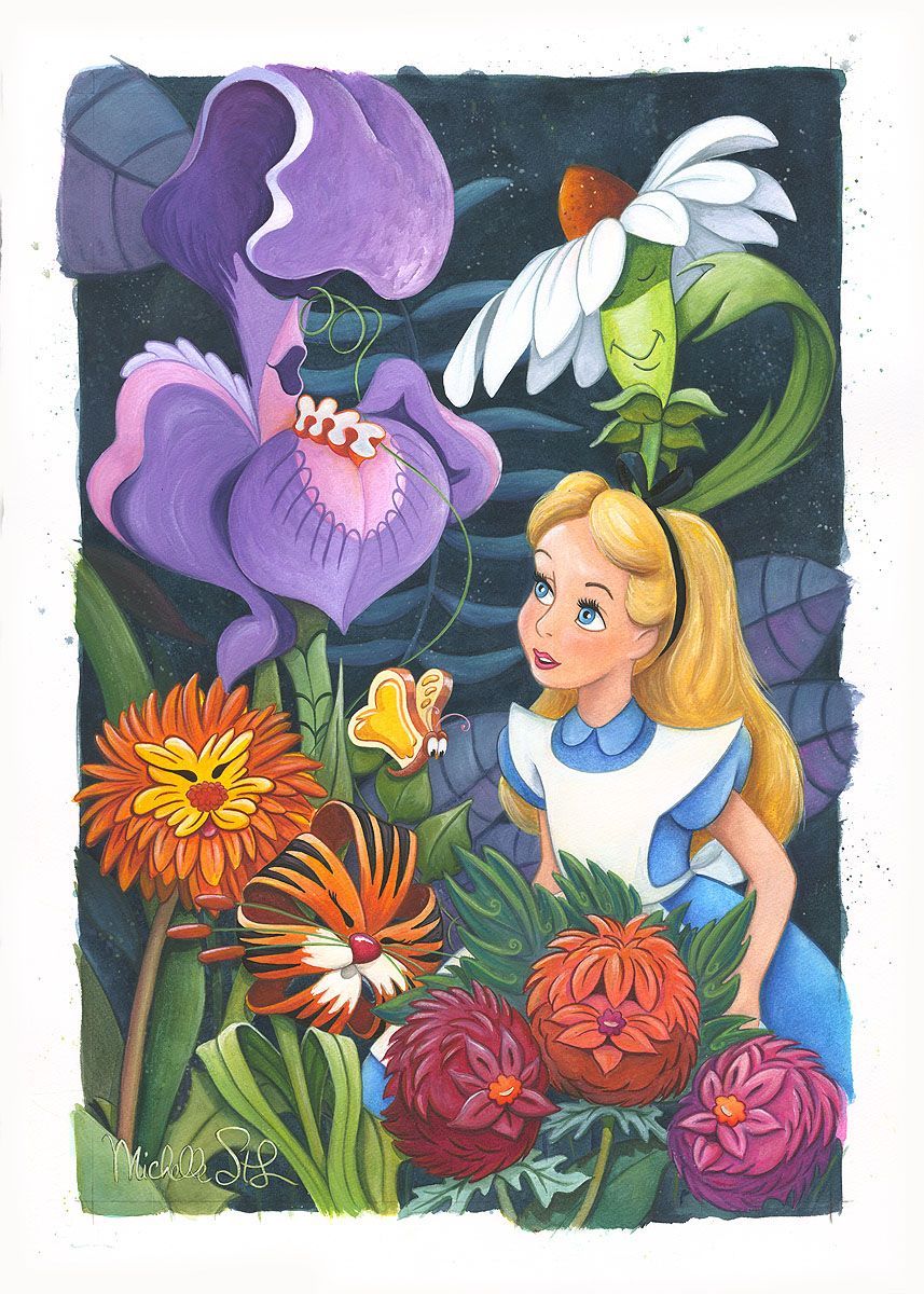 Alice im Wunderland (1951), Disney, Alice, Sprechende Blumen, Aquarell, HD, iPad-Hintergrundbild