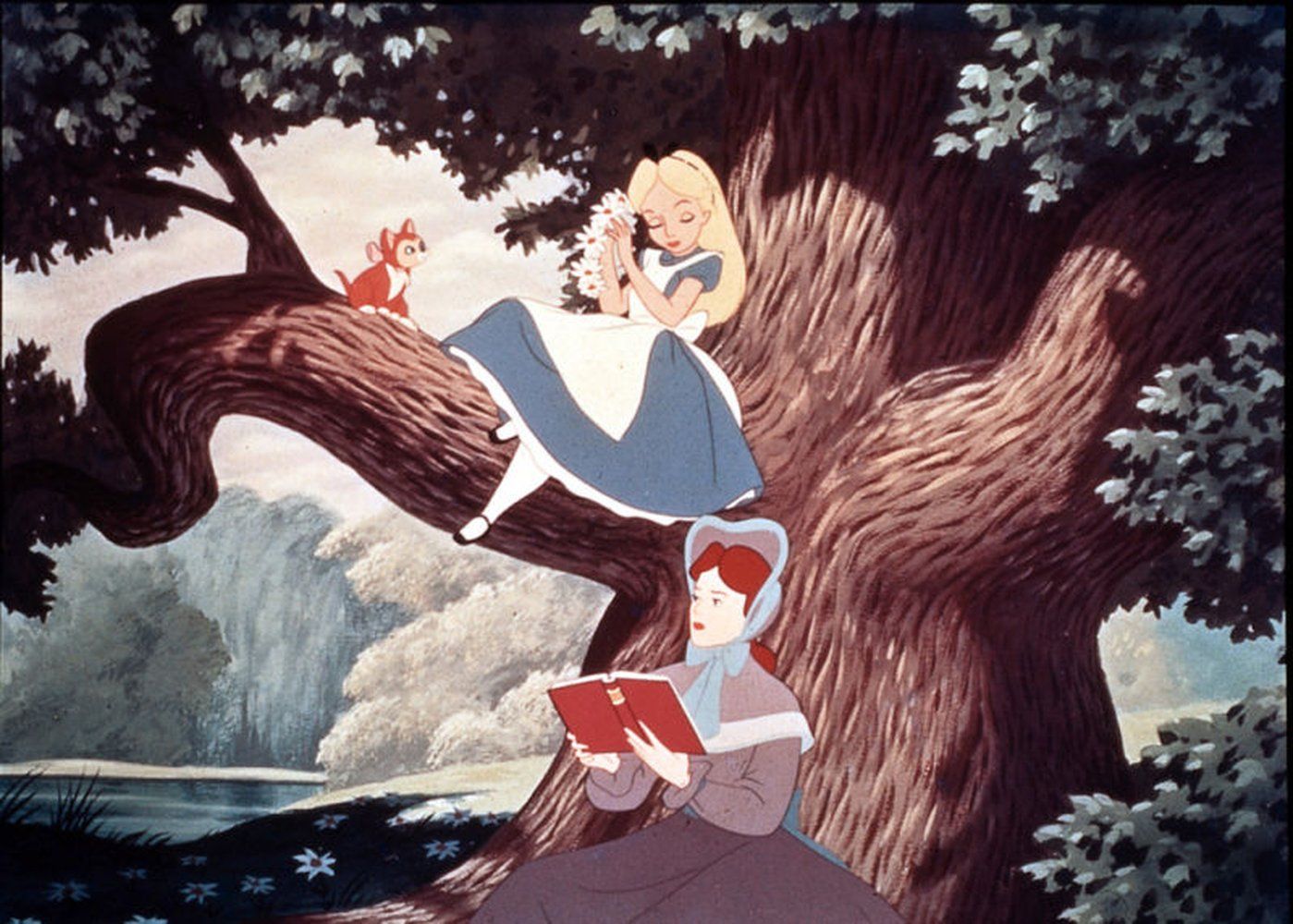 Alice im Wunderland (1951), Disney, Alice, Dinah, Baum, Zeichentrick, HD, Windows-Hintergrundbild