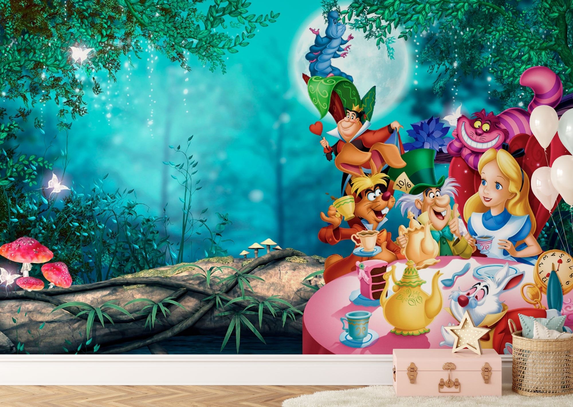 Alice im Wunderland (1951), Disney, Teeparty, Fototapete, Kinderzimmer, Zauberwald, Full-HD-Hintergrund