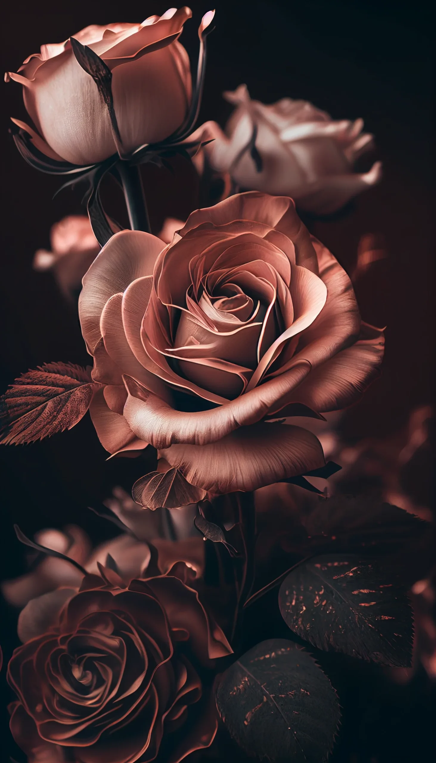 Rosen, Blumen, Dunkle Ästhetik, Kupfertöne, QHD+, Hintergrundbild fürs Handy