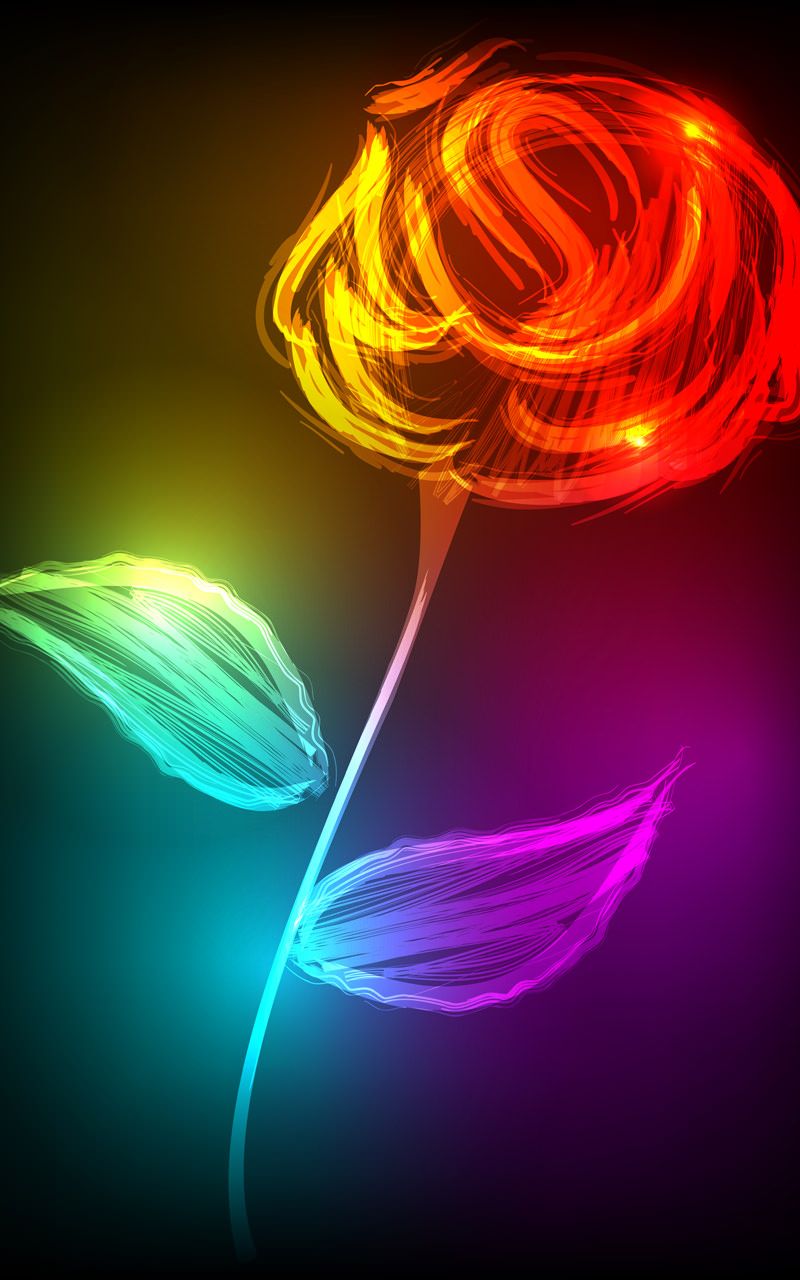 Neonrose, Rose, Leuchtende Blume, Regenbogenfarben, Schwarzer Hintergrund, Sperrbildschirm fürs iPhone