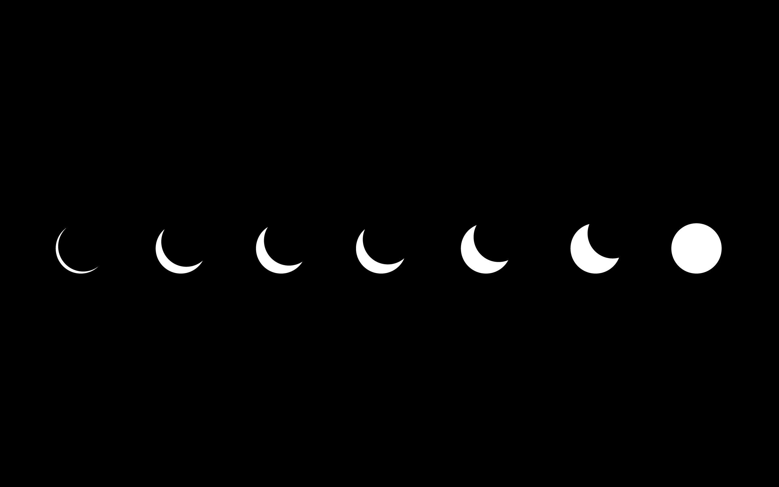 Mondphasen, Schwarzer Hintergrund, Minimalistisch, 2K Wallpaper