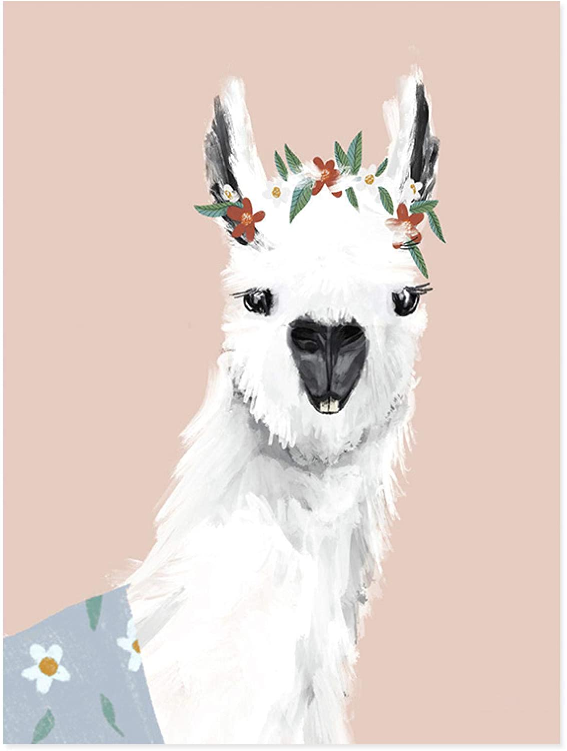 Lama, Blumenkranz, Illustration, Rosa Hintergrund, Minimalistisch, Full HD Wallpaper