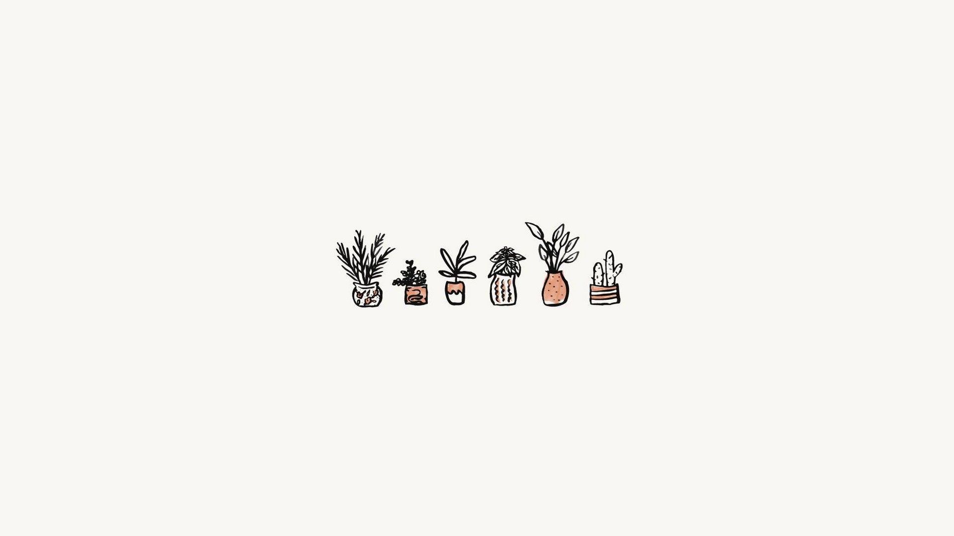 Zimmerpflanzen, Kakteen, Linienkunst, Weißer Hintergrund, Minimalistisch, Full HD Wallpaper