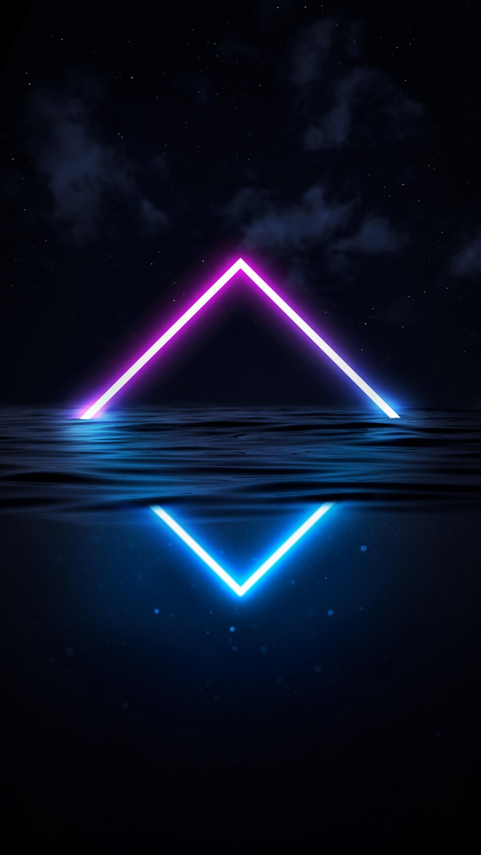 Raute, Neonlinien, Spiegelung, Minimalistisch, Dunkelblau, QHD+, Handy-Hintergrundbild