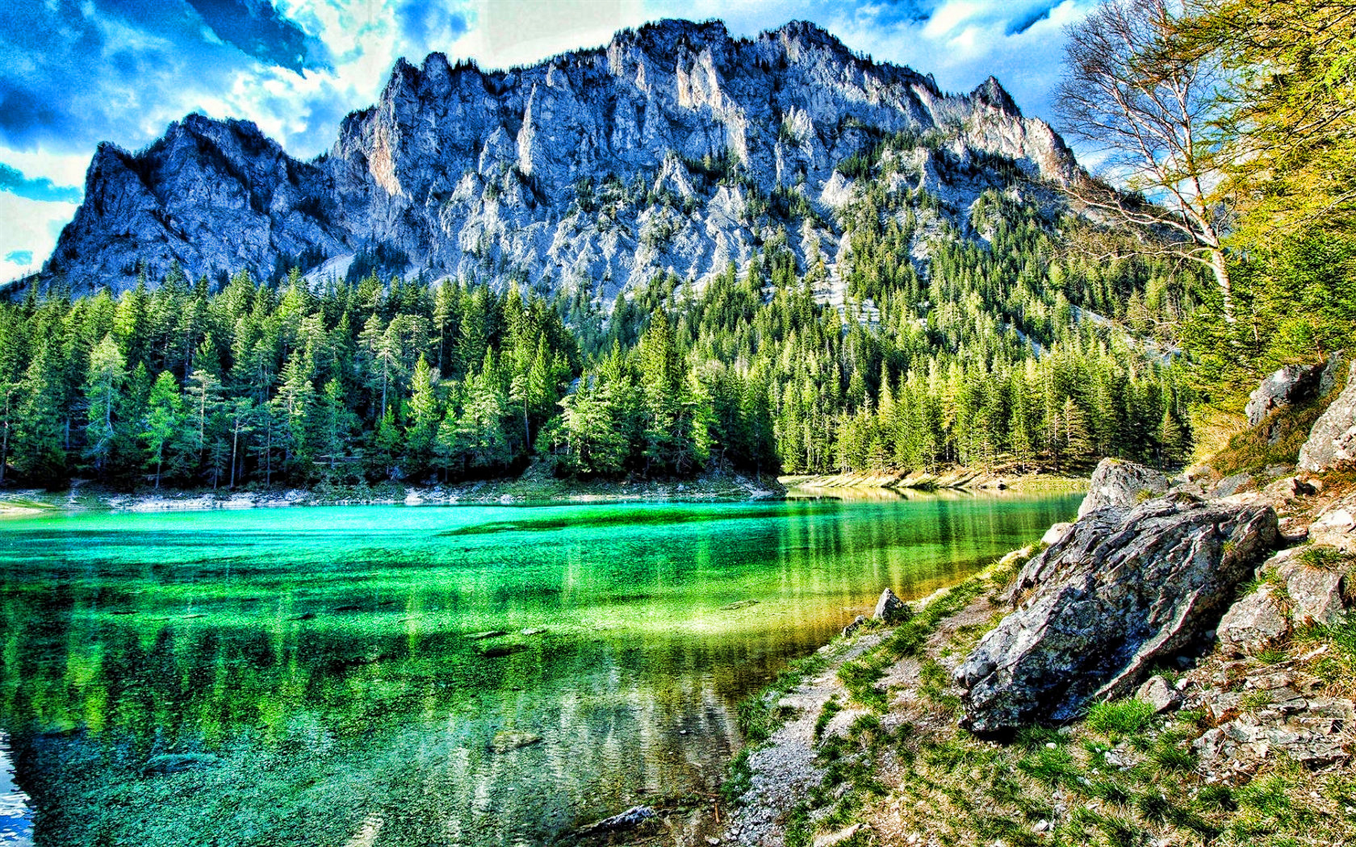Grüner See, Tragöß, Hochschwab, Steiermark, Smaragdgrün, HDR, Full HD, Breitbild-Hintergrundbild