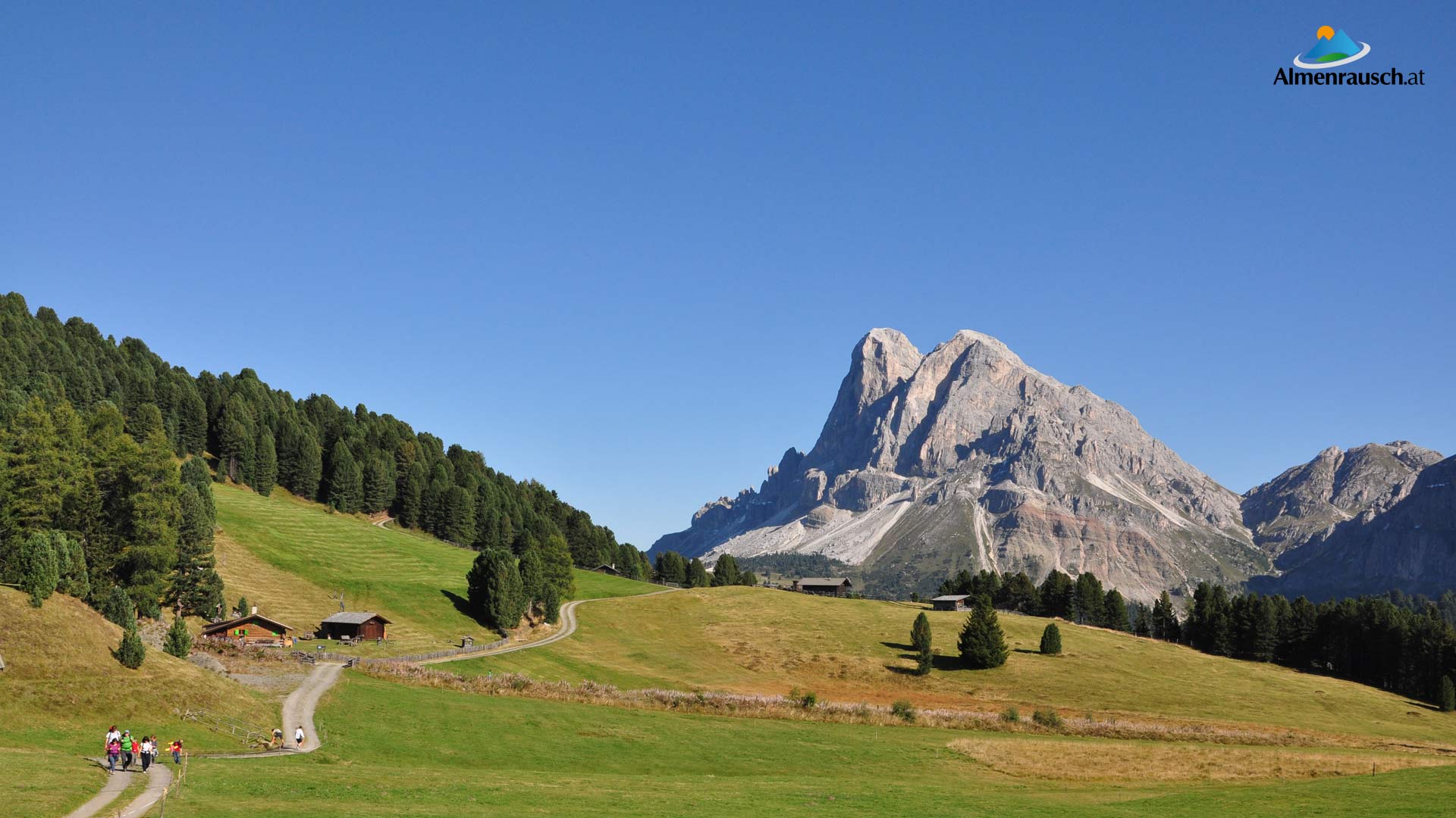 Alpen, Almwiese, Wanderer, Felsgipfel, Sommer, 1920x1080, Full-HD-Hintergrundbild für PC