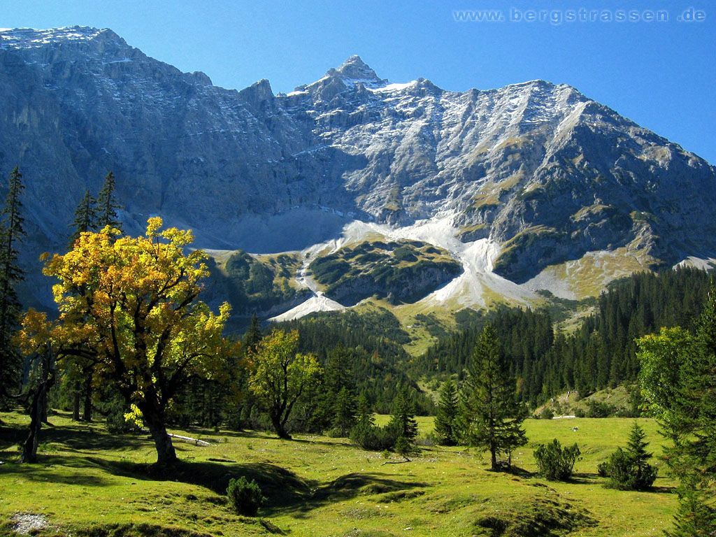Großer Ahornboden, Karwendel, Tirol, Ahornbäume, Herbst, Hintergrundbild fürs Tablet