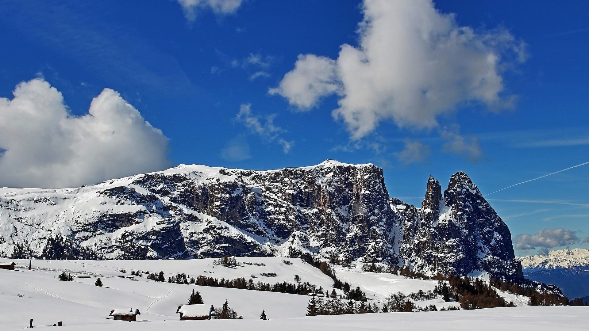 Schlern, Seiser Alm, Dolomiten, Winter, Schnee, Südtirol, Full HD, PC-Hintergrundbild