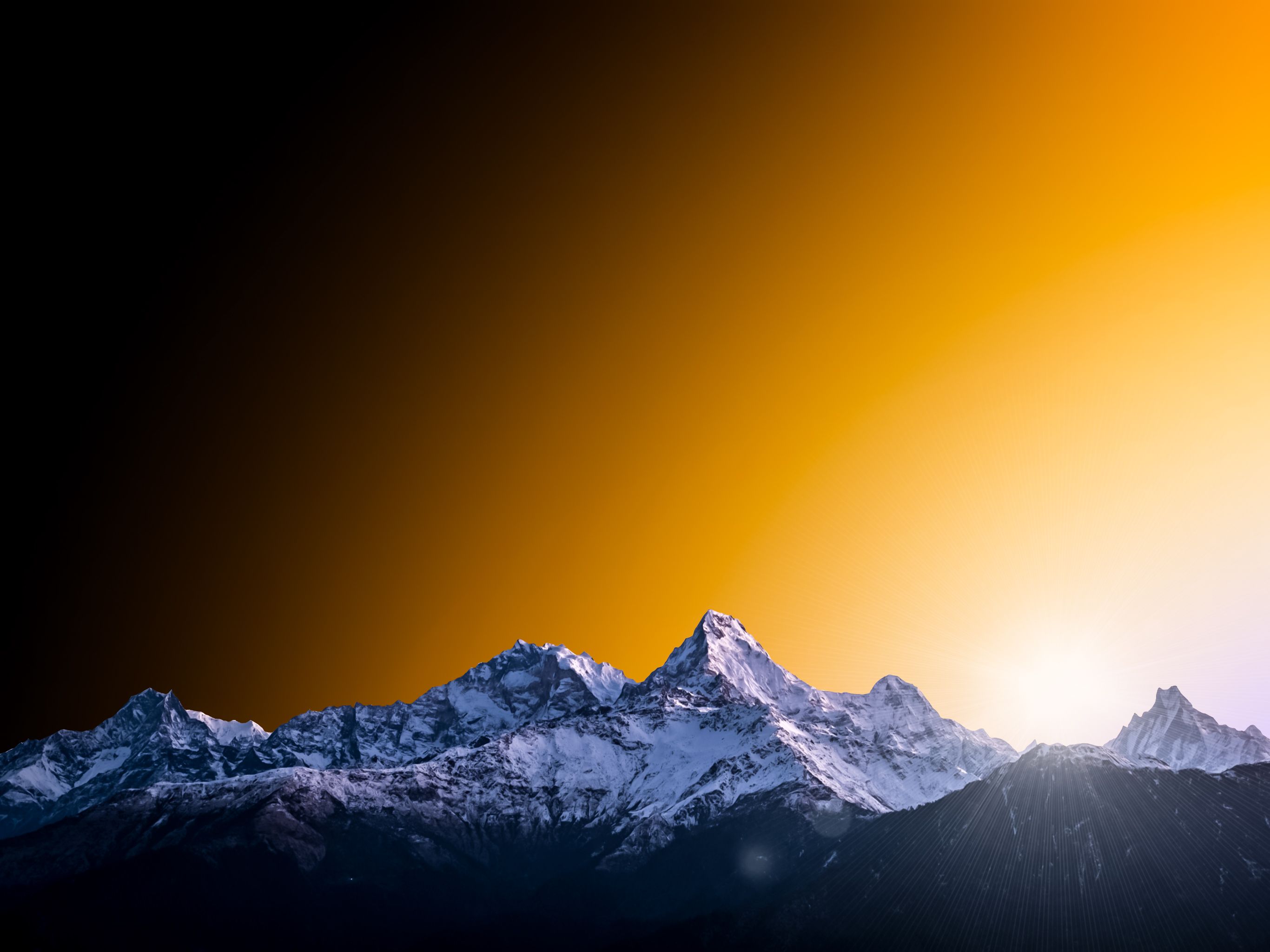 Berge, Silhouette, Sonnenuntergang, Farbverlauf, Orange, 2K, iPad-Hintergrundbild