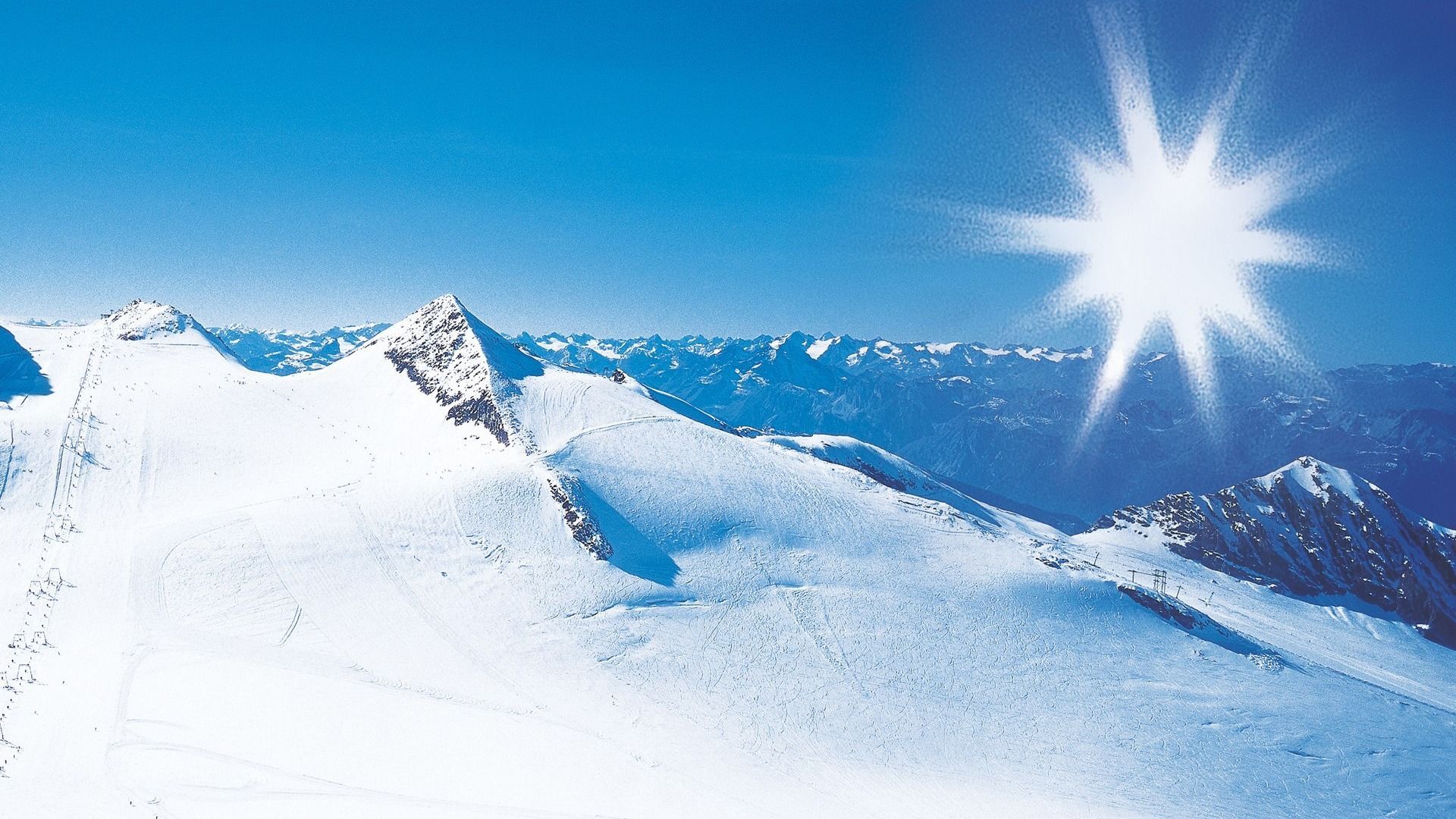 Alpen, Sonne, Skipiste, Schnee, Blauer Himmel, Full HD 1080p, Desktop-Hintergrundbild