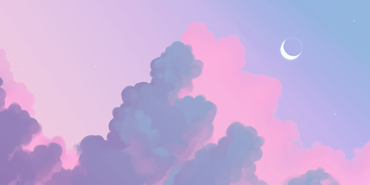 Wolken, Mondsichel, Rosa Himmel, Pastellfarben, HD, Hintergrund für den Desktop