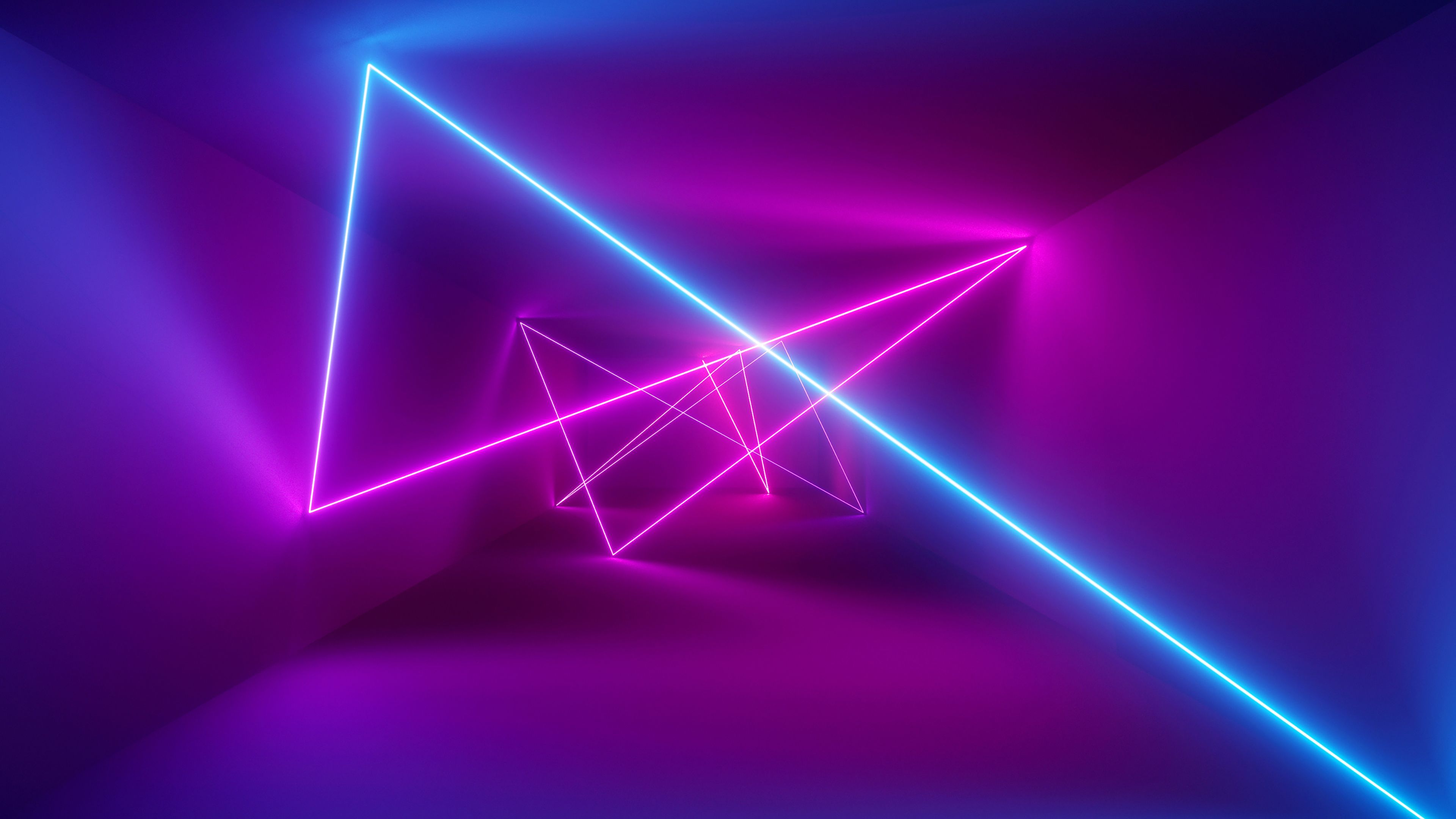 Dreiecke, Laserlinien, Lila, Pink, Geometrisch, 4K 2160p, Desktop-Hintergrundbild