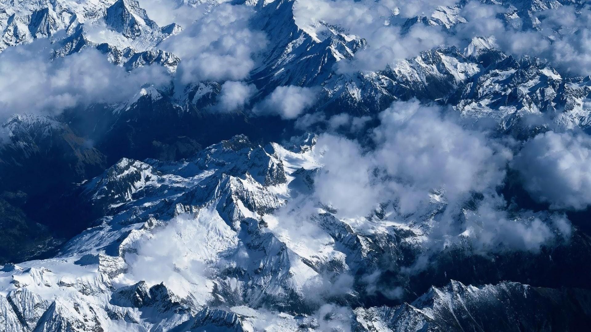 Alpen, Luftaufnahme, Wolken, Schneegipfel, Gebirge, 1920x1080, Full-HD-Hintergrundbild für PC