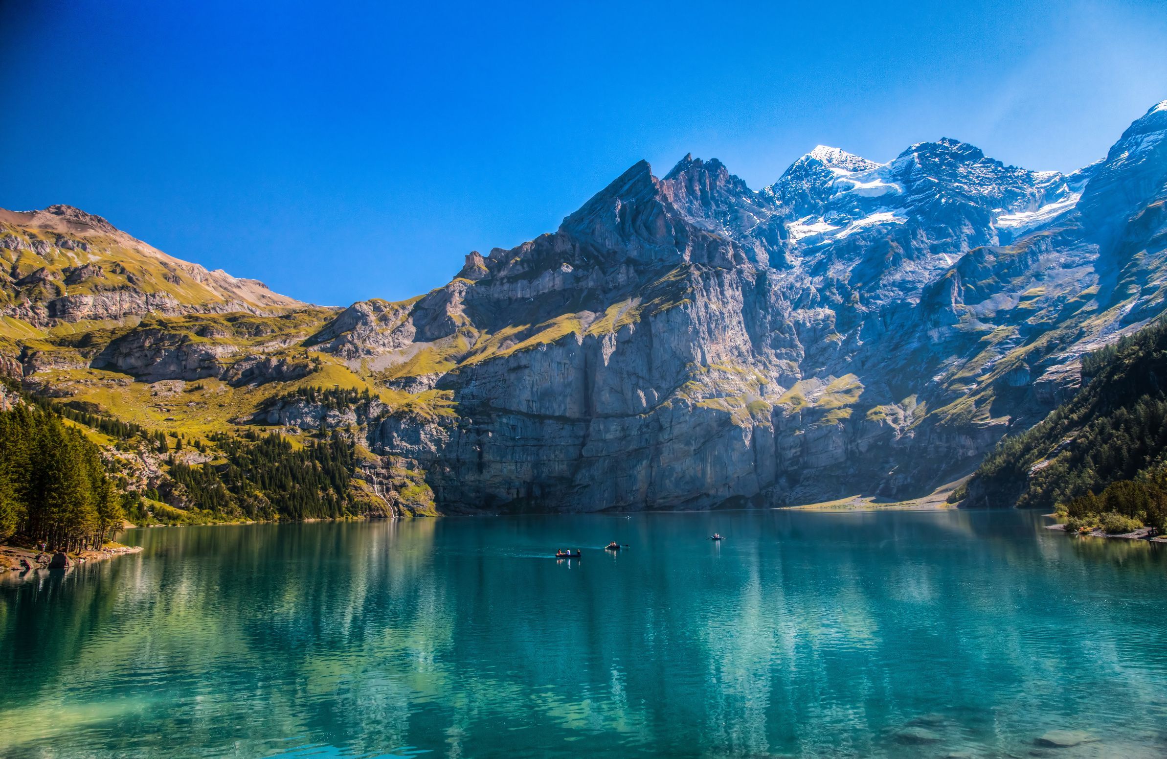 Oeschinensee, Berner Oberland, Schweiz, Bergsee, Türkis, Full HD, Windows-Hintergrundbild