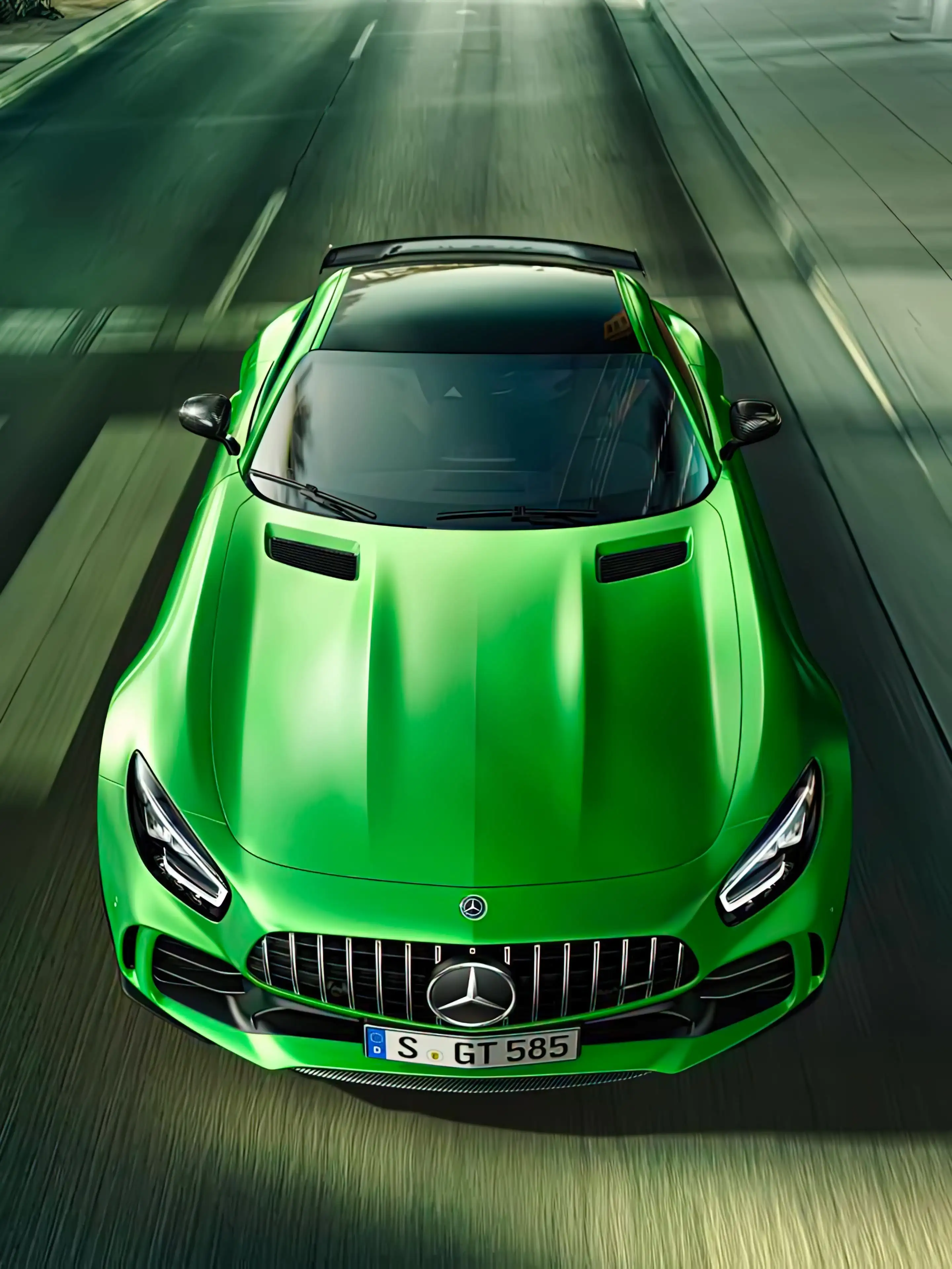 Mercedes-AMG GT R, Mercedes-AMG, Sportwagen, Grünes Auto, Bewegungsunschärfe, Straße, Tablet-Hintergrundbild