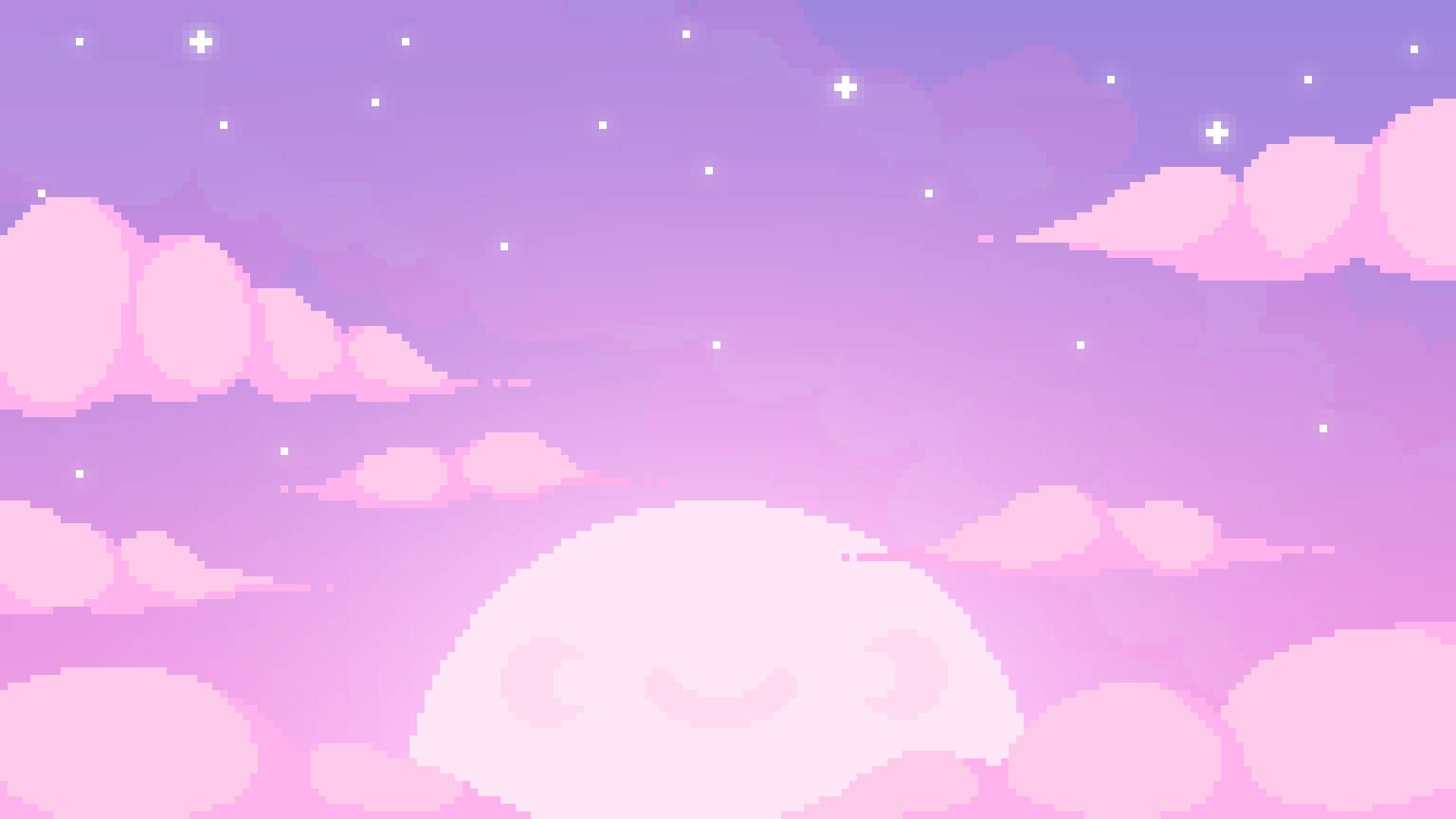 Pixel-Art, Wolken, Sonne, Lila Himmel, Kawaii, 16:9, Full-HD-Hintergrundbild für den Desktop