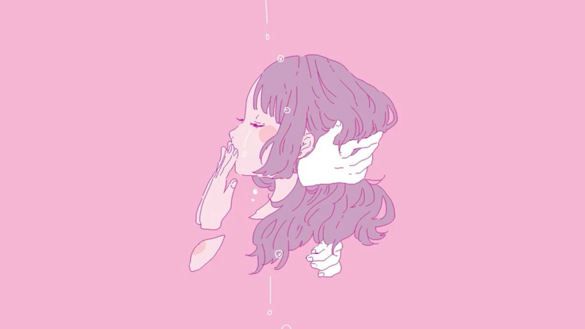 Anime-Mädchen, Linienkunst, Rosa Hintergrund, Minimalistisch, Full HD Wallpaper