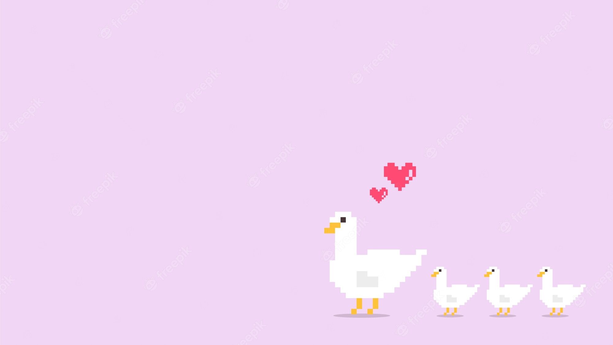 Pixel-Art, Enten, Herz, Lila Hintergrund, Minimalistisch, Full HD Wallpaper