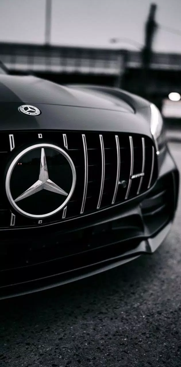 Panamericana-Kühlergrill, Mercedes-Stern, Mercedes-AMG, Nahaufnahme, Schwarzes Auto, iPhone-Hintergrundbild