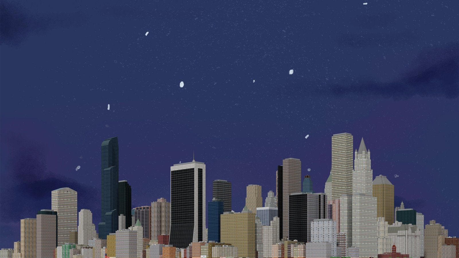 Skyline, Wolkenkratzer, Nacht, Sterne, Illustration, 16:9, HD-Hintergrundbild für den Desktop
