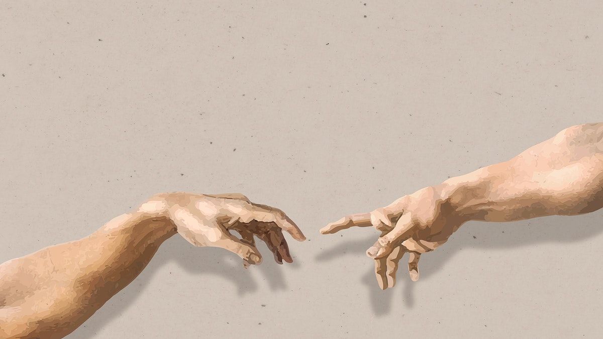 Die Erschaffung Adams, Michelangelo, Hände, Beiger Hintergrund, Kunst, Wallpaper
