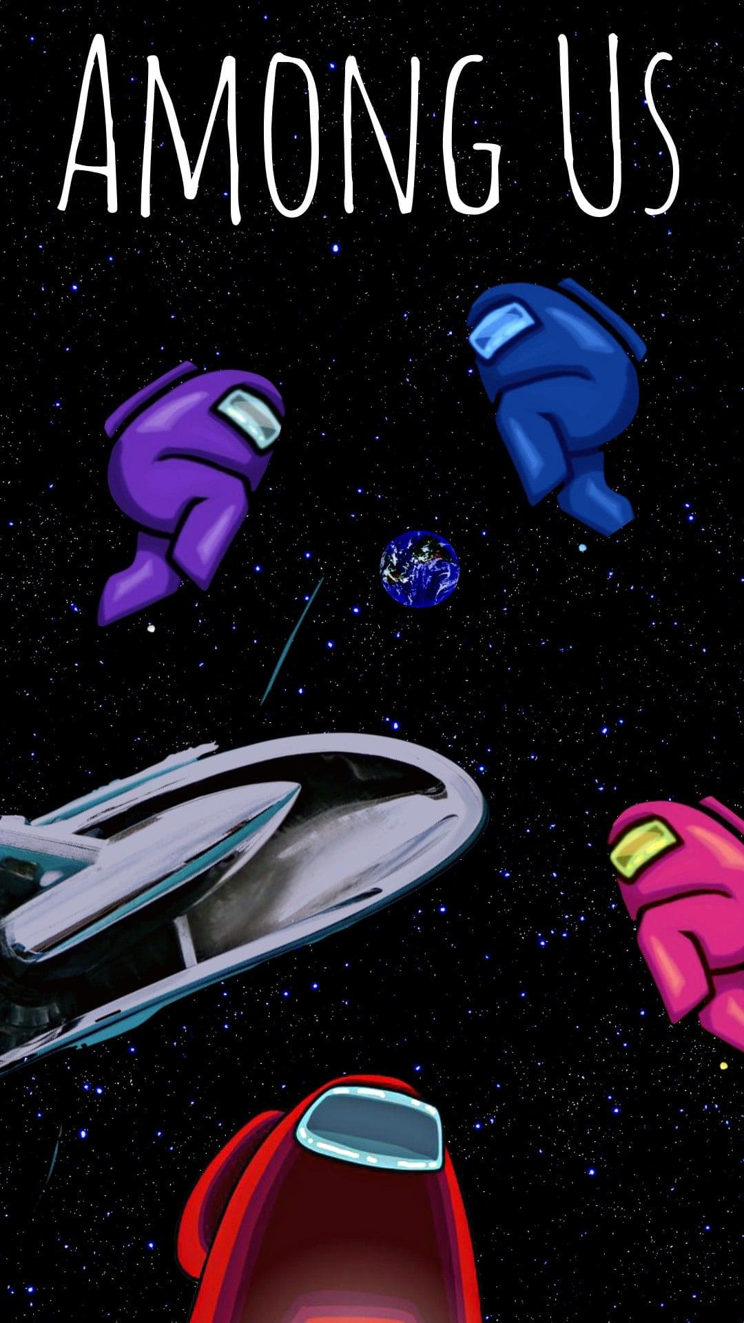 Among Us, Crewmates, The Skeld, Raumschiff, Weltraum, Schriftzug, Hintergrundbild fürs Handy