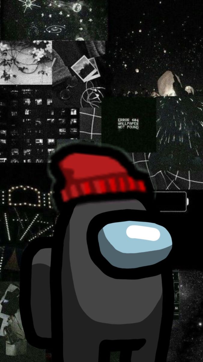 Among Us, Schwarzer Crewmate, Mütze, Collage, Schwarz-Weiß, Android-Hintergrundbild