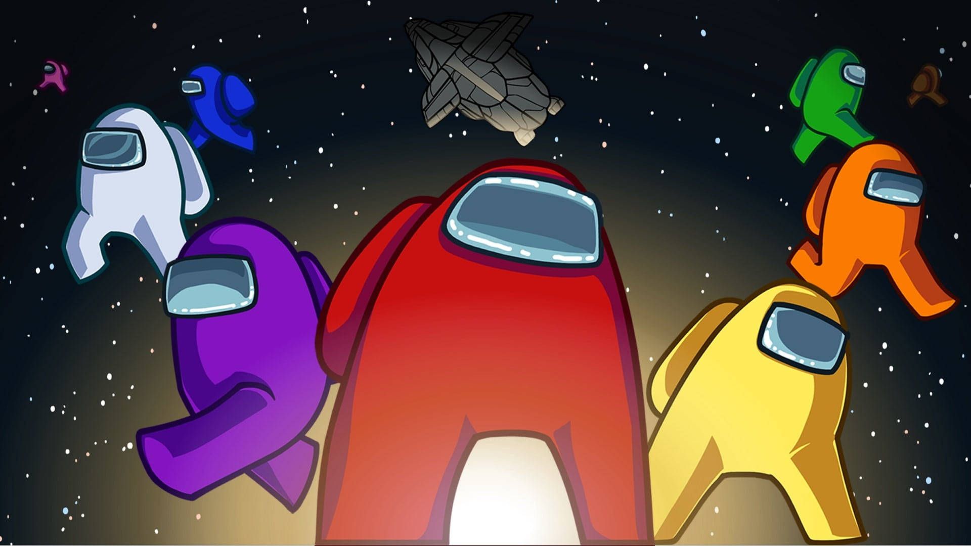 Among Us, Roter Crewmate, The Skeld, Weltraum, Bunte Figuren, 1920x1080, Desktop-Hintergrund