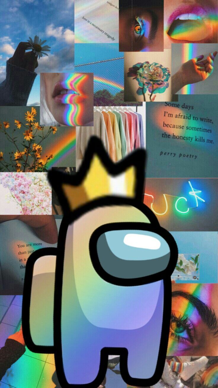 Among Us, Crewmate, Krone, Regenbogen, Ästhetische Collage, HD, Handy-Hintergrund