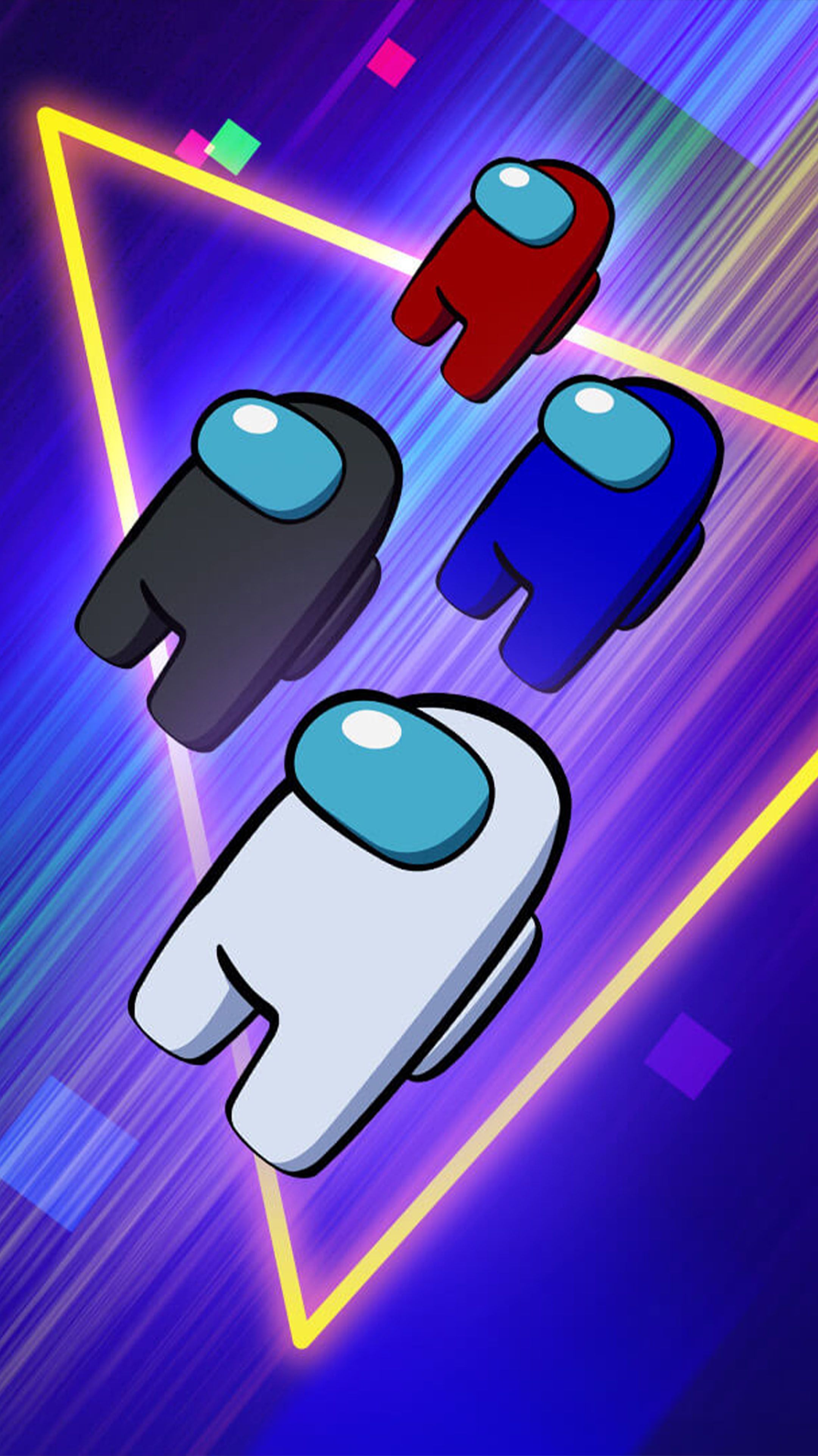 Among Us, Crewmates, Neon-Dreieck, Blau, Lila, QHD+, Hintergrundbild fürs Handy