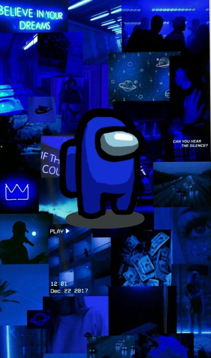 Among Us, Blauer Crewmate, Ästhetische Collage, Blau, Hochformat, Hintergrundbild fürs Smartphone