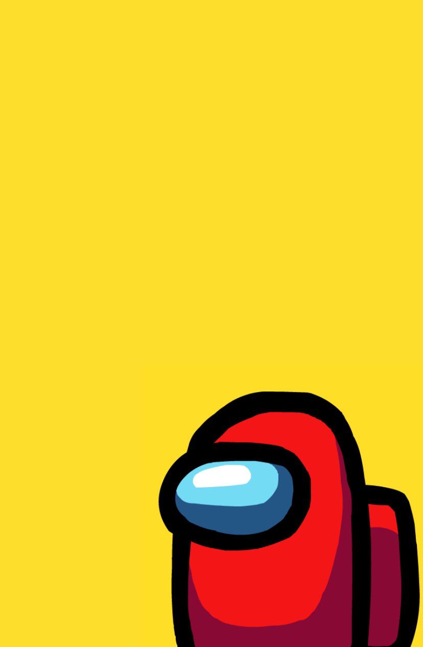Among Us, Roter Crewmate, Gelber Hintergrund, Minimalistisch, Sperrbildschirm fürs iPhone