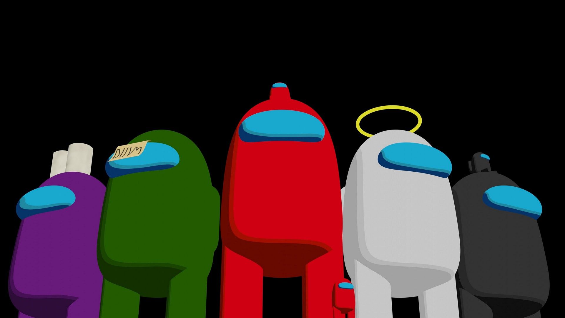 Among Us, Crewmates, Heiligenschein, Gruppe, Schwarzer Hintergrund, Full HD Wallpaper