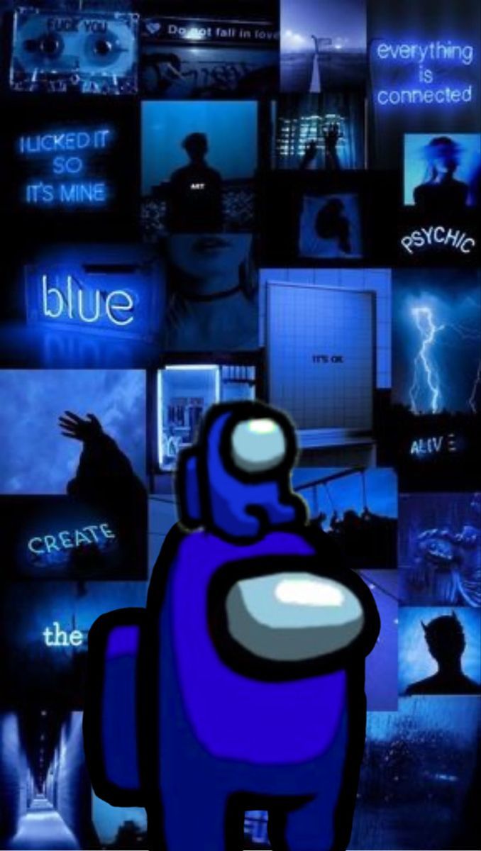 Among Us, Blauer Crewmate, Ästhetische Collage, Blau, Hintergrundbild für iPhone und Android