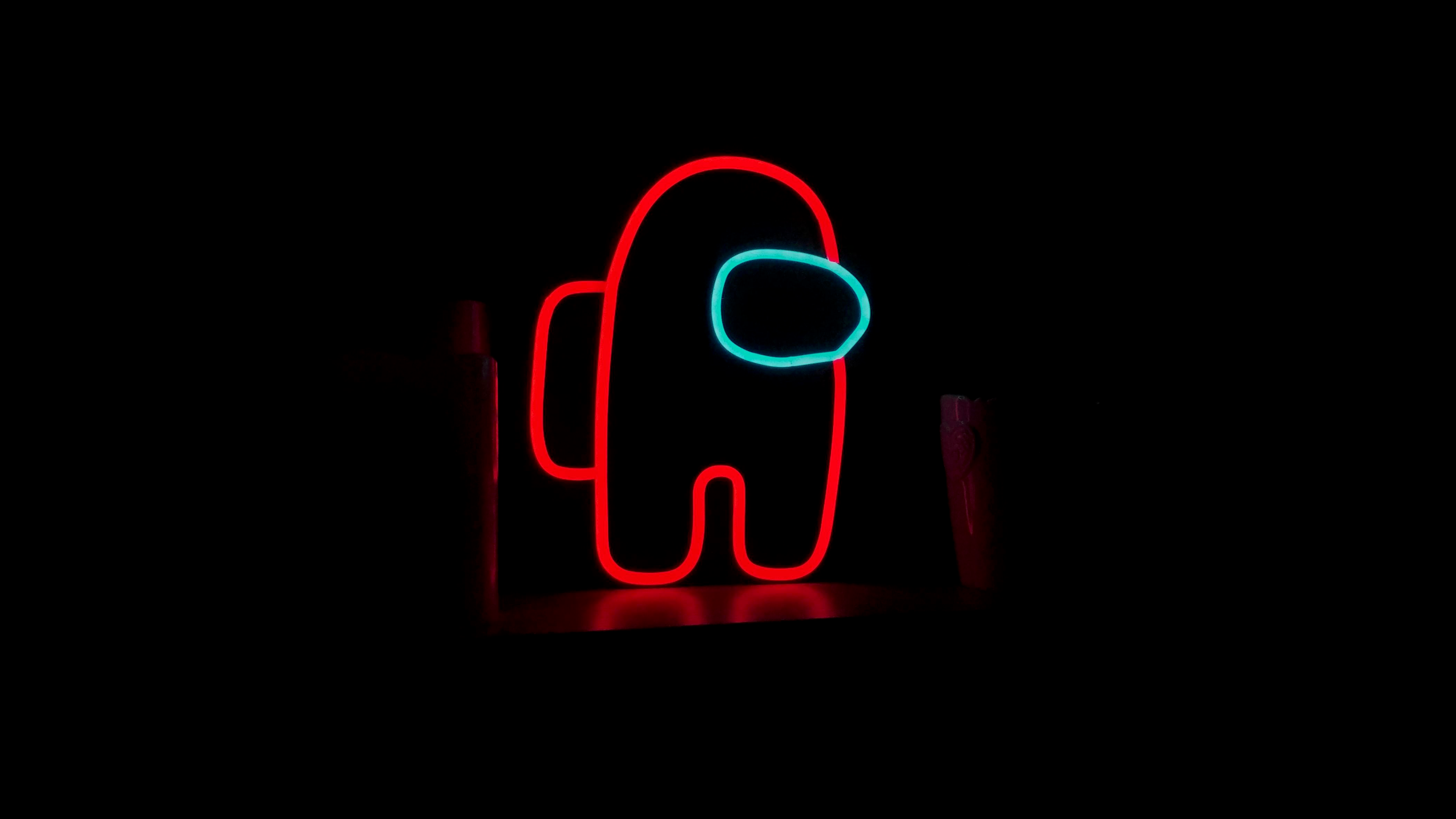 Among Us, Crewmate, Rote Neonlinien, Schwarzer Hintergrund, Neonlicht, 4K Wallpaper