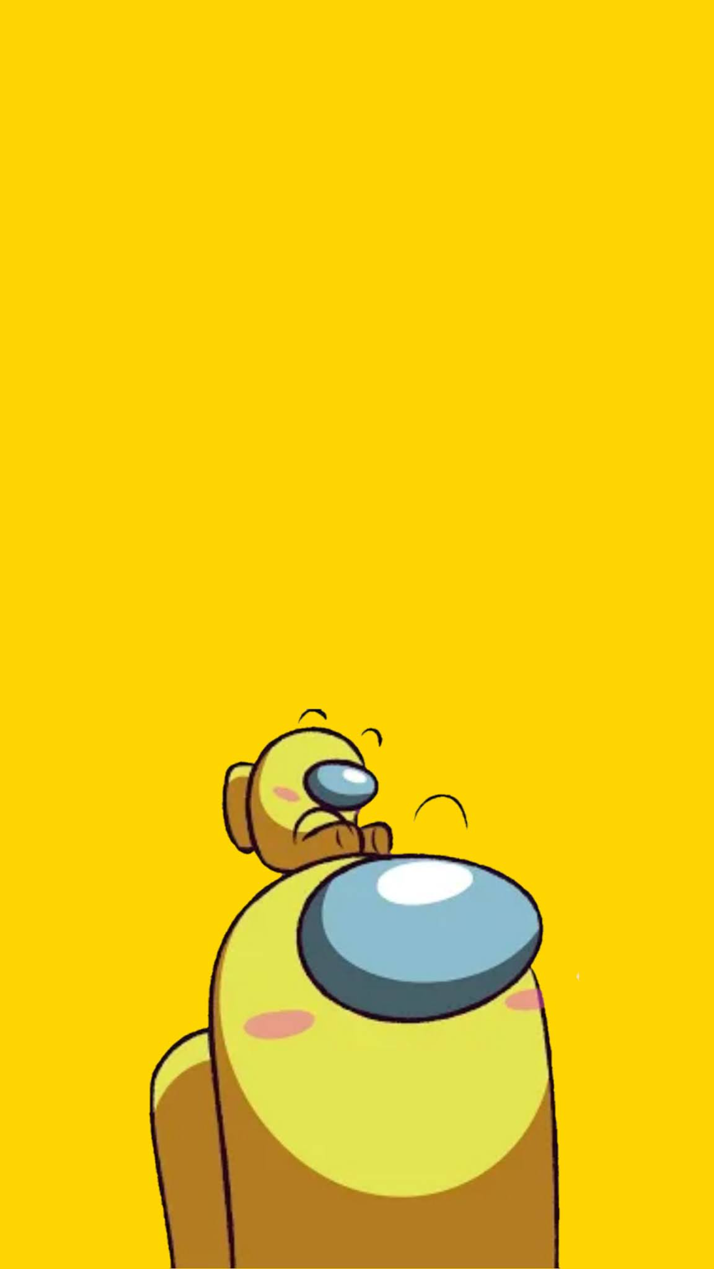 Among Us, Gelber Crewmate, Mini-Crewmate, Gelber Hintergrund, Minimalistisch, Sperrbildschirm