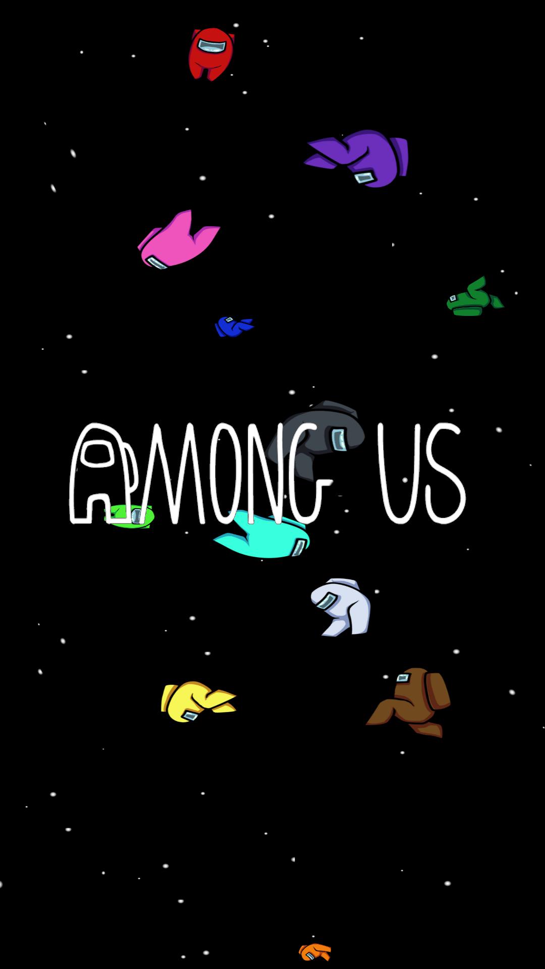 Among Us, Logo, Crewmates, Weltraum, Schwarzer Hintergrund, Sperrbildschirm fürs iPhone