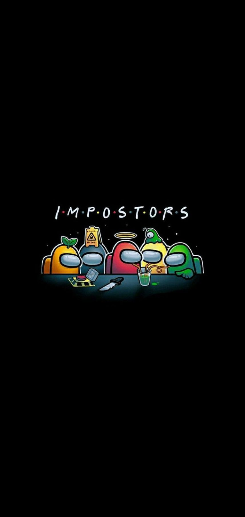 Among Us, Impostors, Crewmates, Schwarzer Hintergrund, Minimalistisch, Sperrbildschirm fürs iPhone