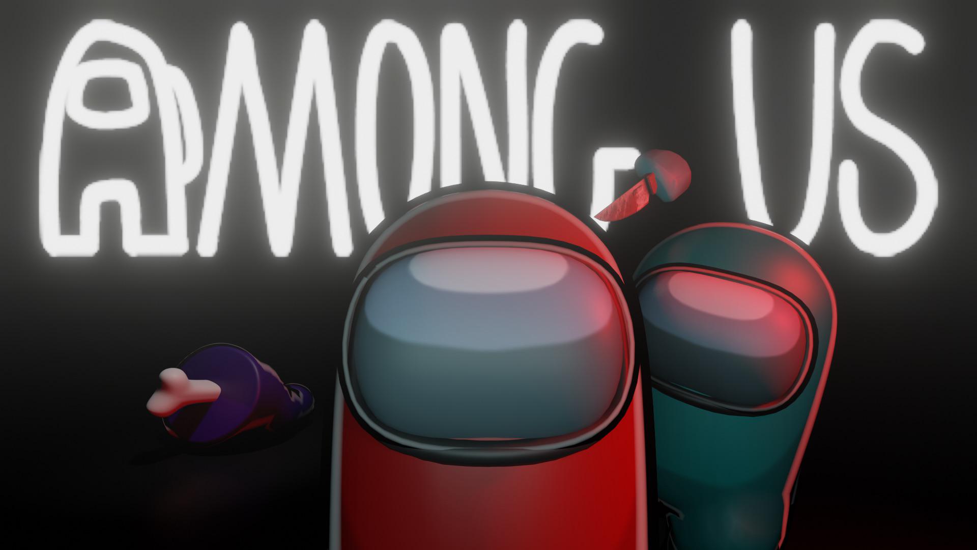 Among Us, Impostor, Crewmates, Leuchtschrift, Dunkel, Full HD, Desktop-Hintergrund für Windows