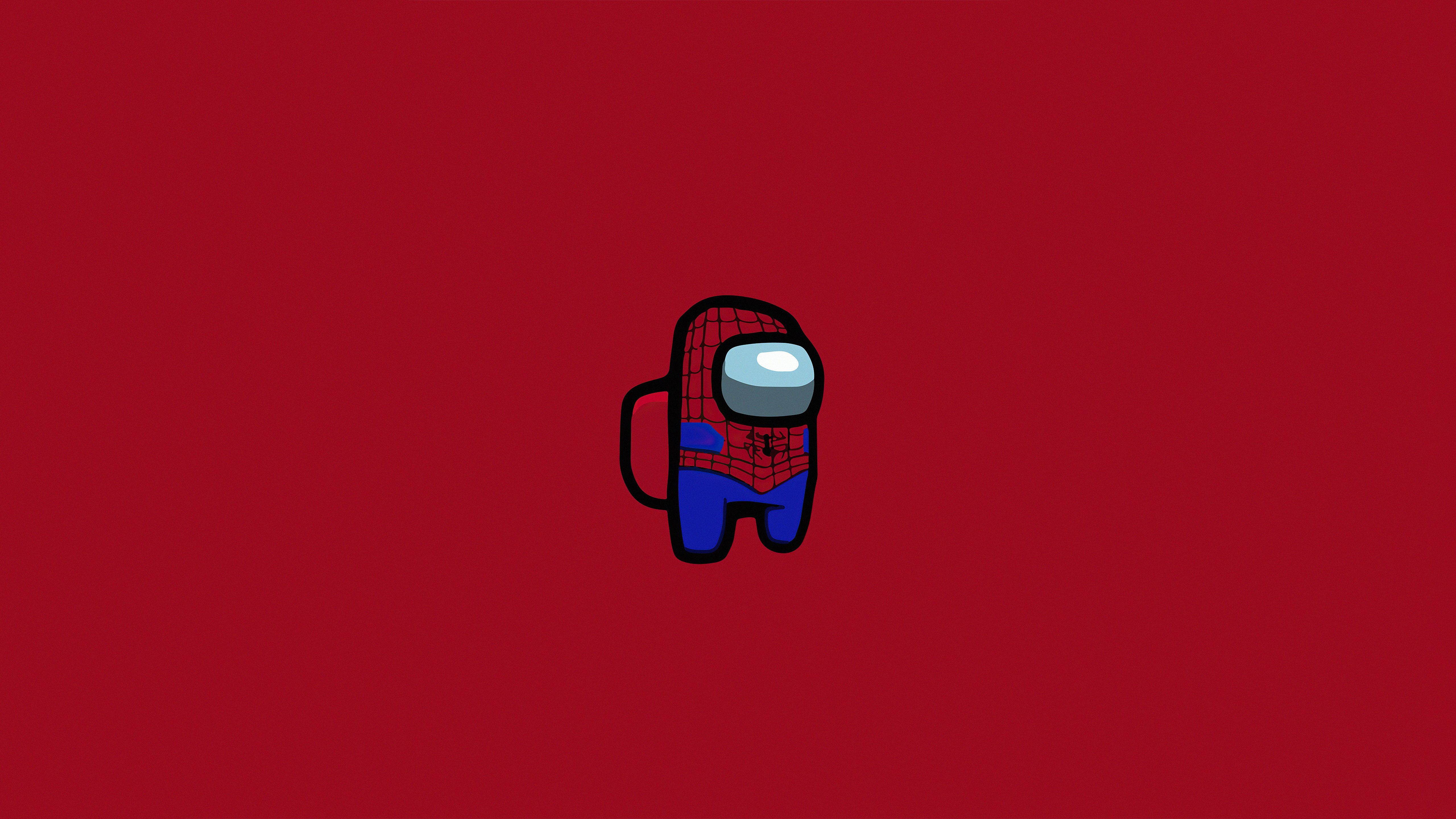 Among Us, Spider-Man, Crewmate, Roter Hintergrund, Minimalistisch, 5K Wallpaper