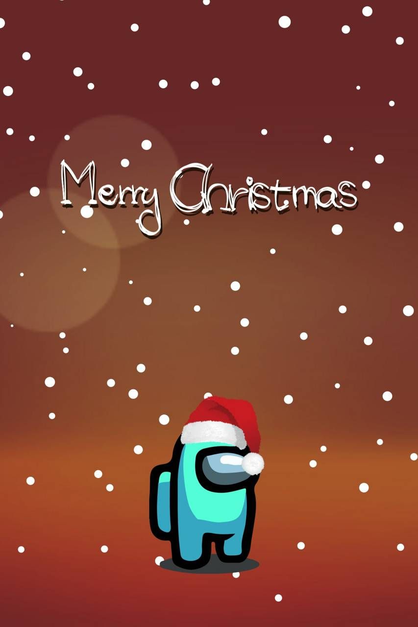 Among Us, Crewmate, Weihnachtsmütze, Frohe Weihnachten, Schneefall, HD, Handy-Hintergrund