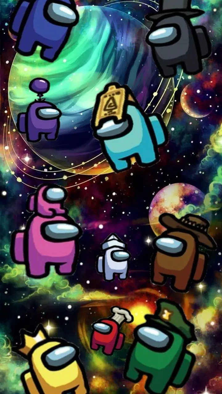 Among Us, Crewmates, Galaxie, Bunt, Collage, HD, Hintergrundbild fürs Handy