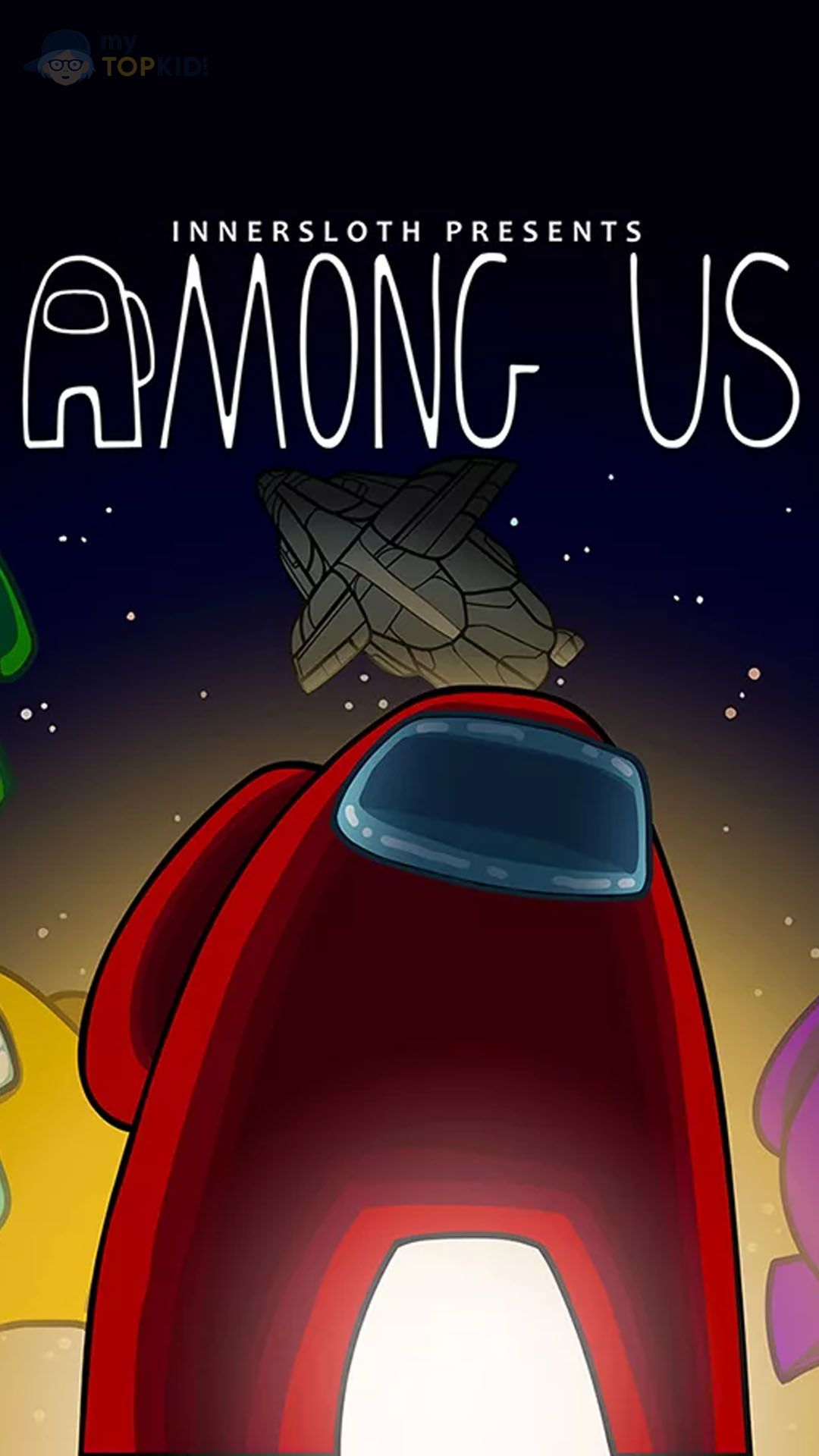 Among Us, Innersloth, Roter Crewmate, Schriftzug, Weltraum, 1080x1920, Handy-Hintergrund